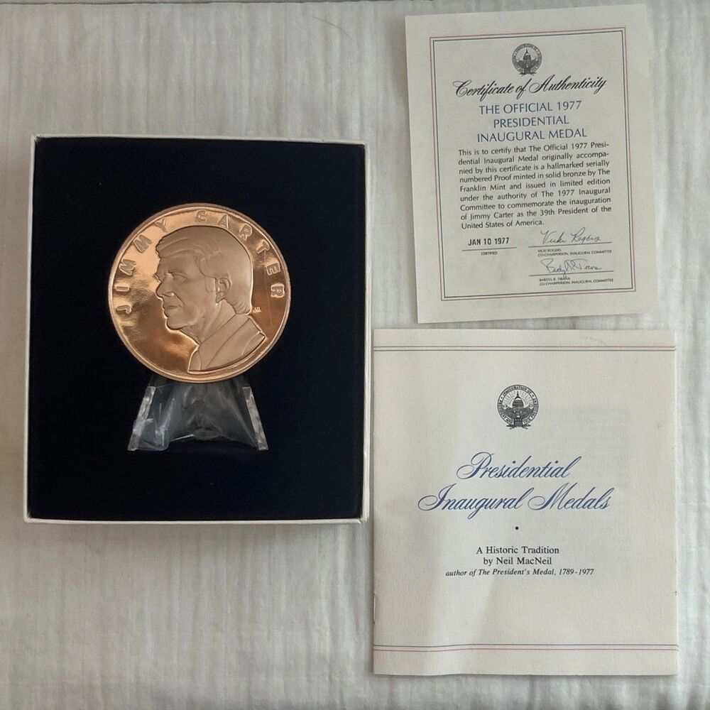 The Franklin Mint 1977 Bronze Jimmy Carter Inaugural Day Medallion USA 2 3/4” - Picture 1 of 4